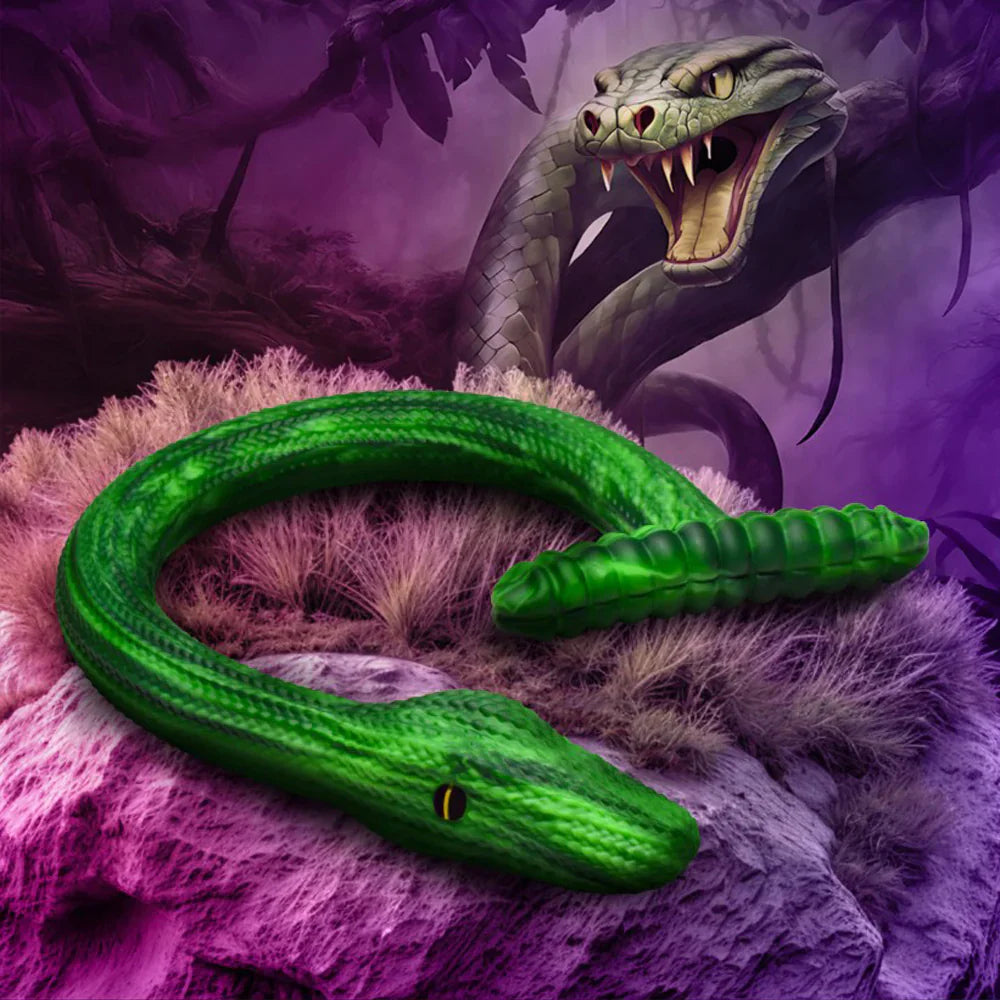 Green textured silicone anal snake dildo with a ribbed handle.