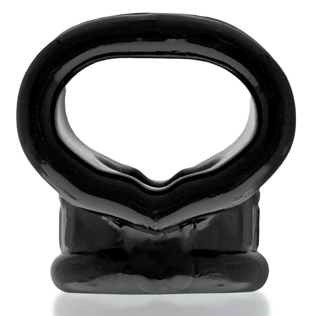 Black rubber cock ring with a contoured, slim grip design.