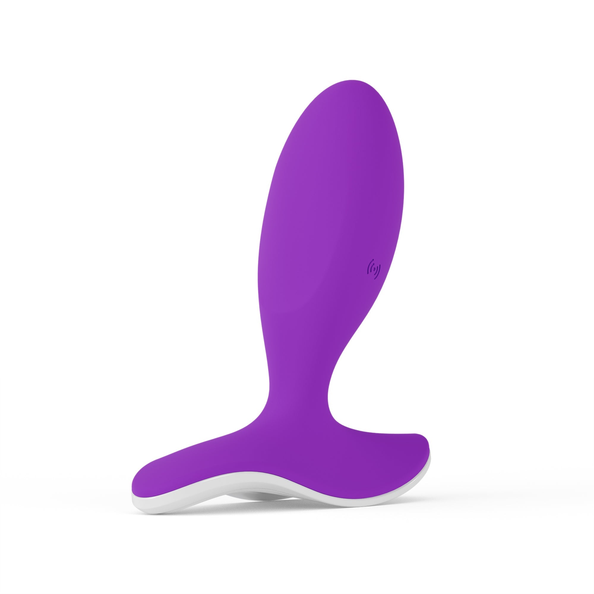 Purple app-controlled waterproof prostate massager with a curved design.