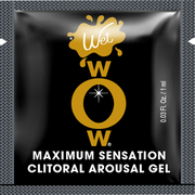 Wet wOw Max O Clitoral Arousal Gel packet with brand logo and product name.