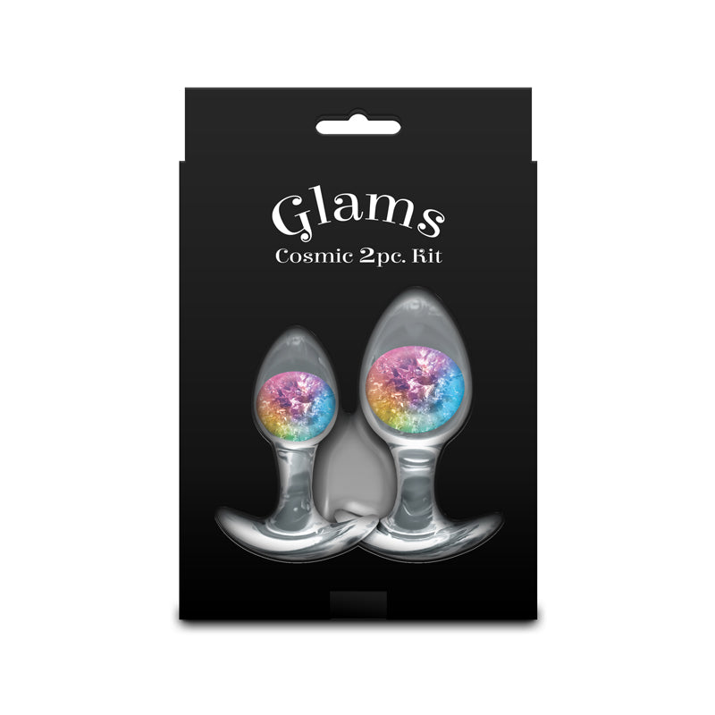 A two-piece kit with rainbow-colored glass plugs.
