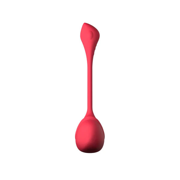 A red, app-controlled G-spot egg vibrator with a long, flexible stem.