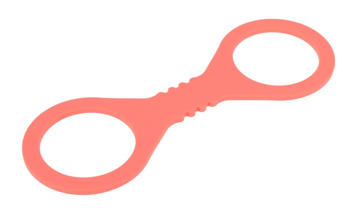 Coral silicone wrist and ankle cuffs with two loops and a textured middle.