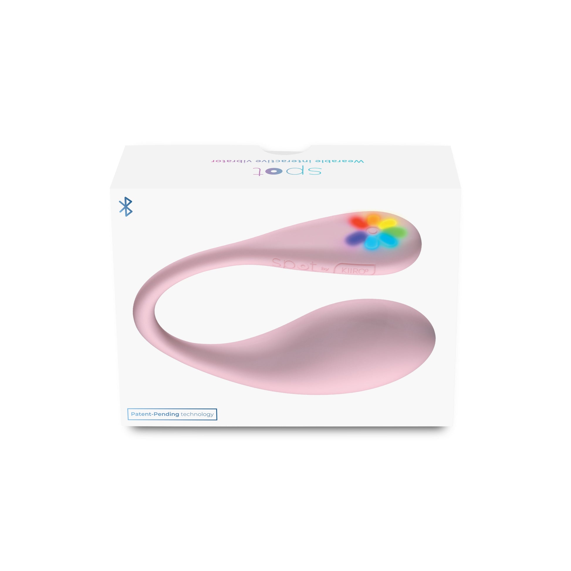 App-controlled wearable egg vibrator with a pink design and rainbow light accents.