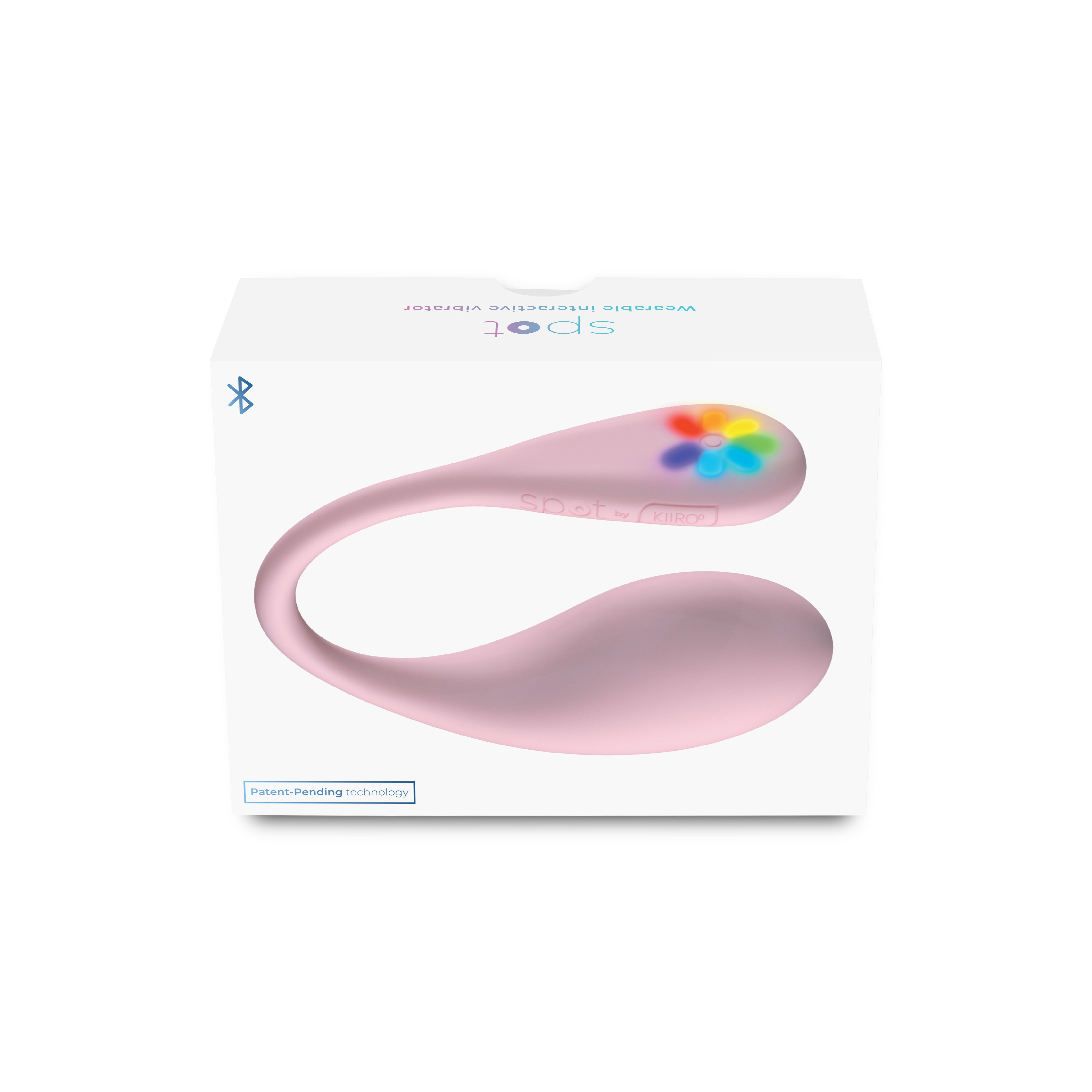 App-controlled wearable egg vibrator with a pink design and rainbow light accents.