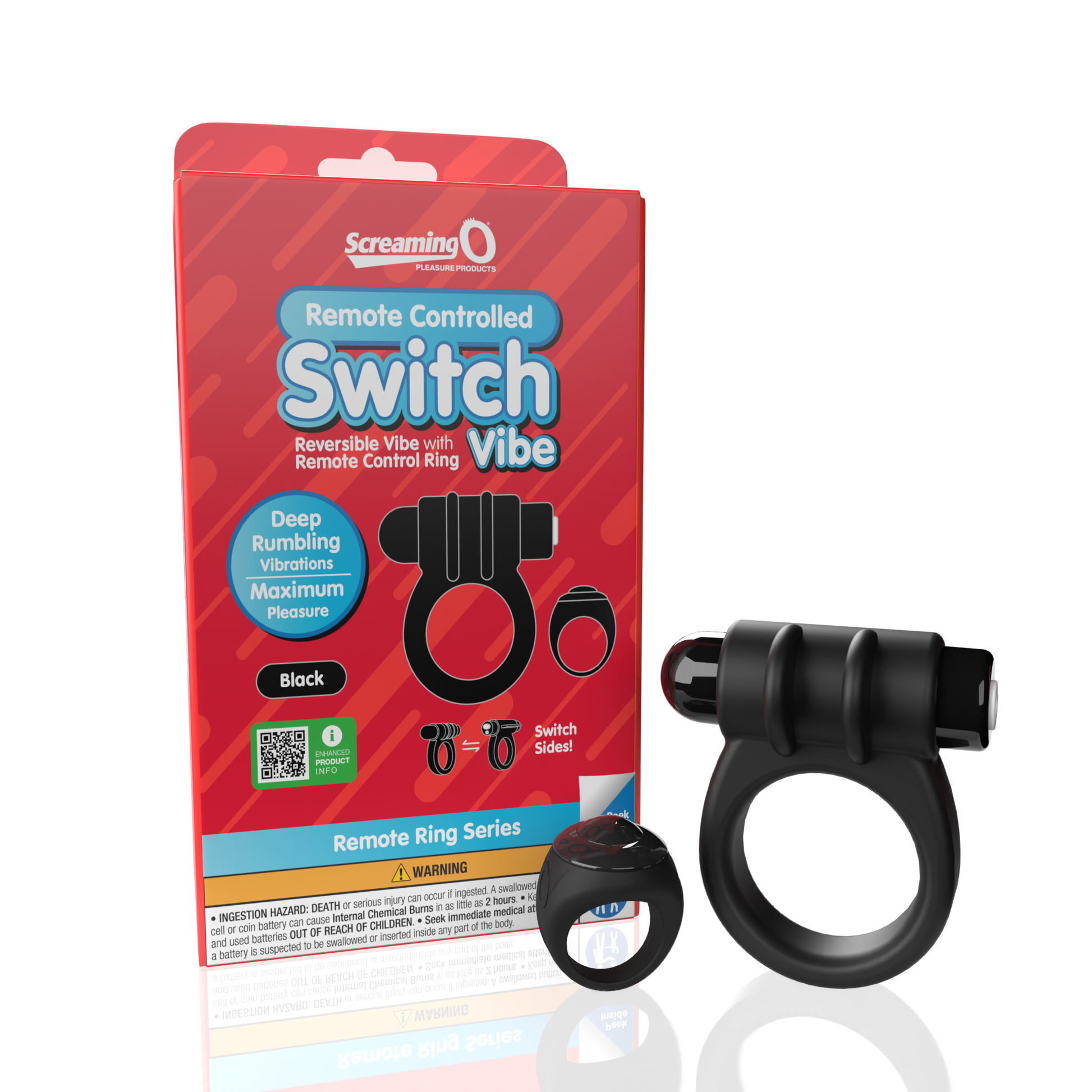 Black remote-controlled vibrating cock ring with a rechargeable silicone design.