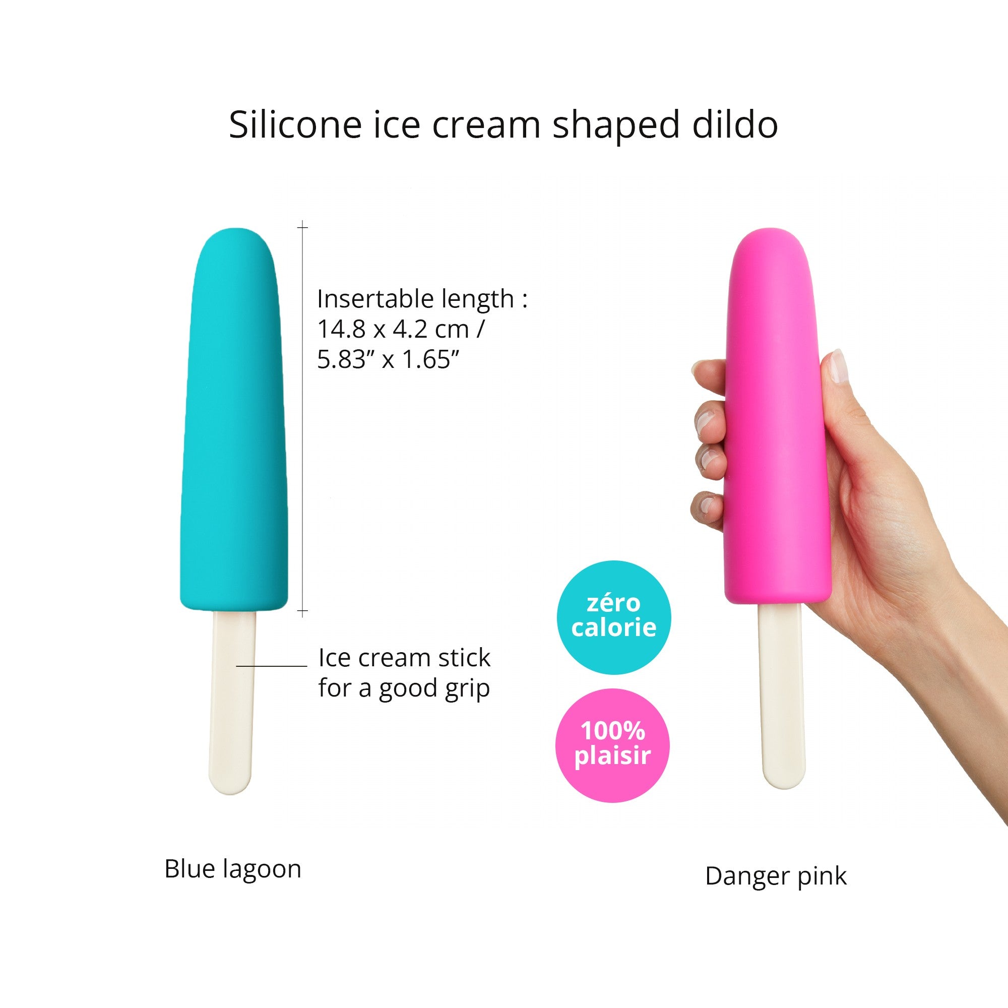 Two silicone dildos shaped like ice cream popsicles, one blue and one pink.
