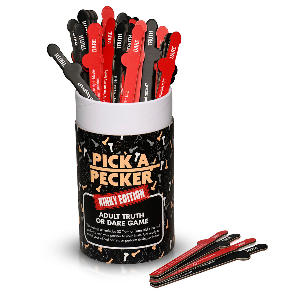 Pick A Pecker Kinky Edition adult truth or dare game with phallic-shaped sticks.