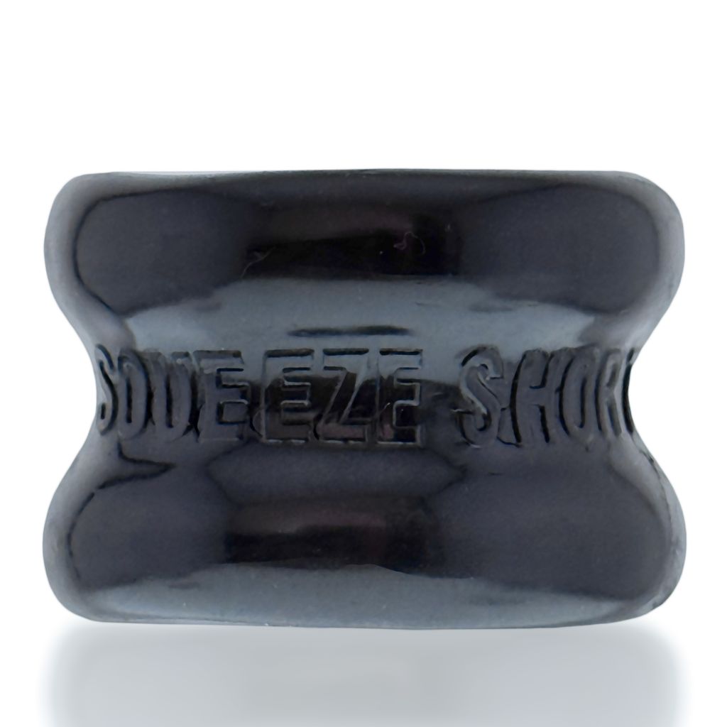 Black rubber squeeze ball stretcher with "Squeeze Short" embossed.