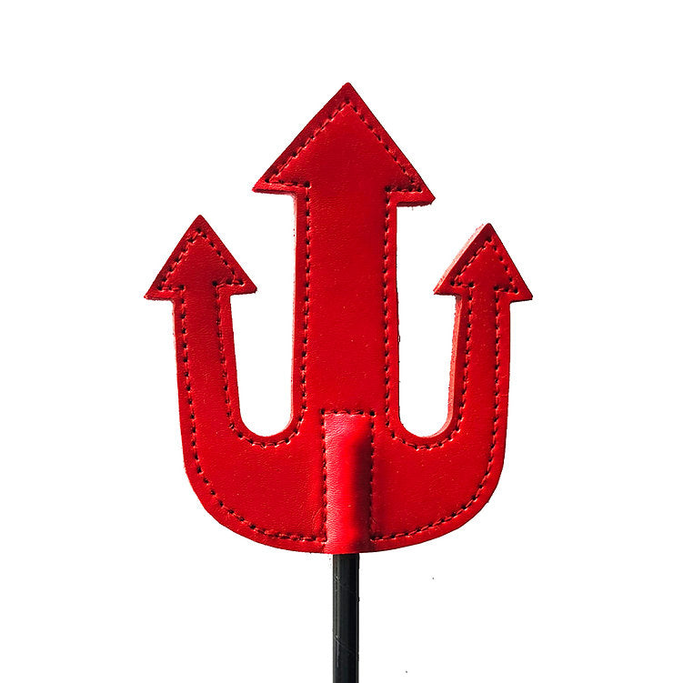 Red leather devil's trident riding crop.