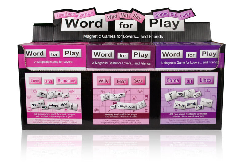 Word for Play Trio Magnetic Game Display with three themed boxes.