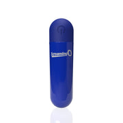 A blue rechargeable bullet vibrator with a power button symbol and "Screaming O" logo.