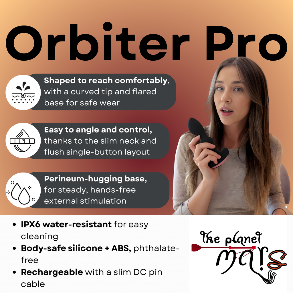 Mars Orbiter Pro massager with curved tip and perineum-hugging base.