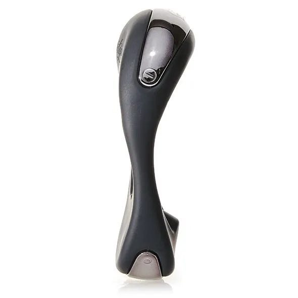 Atom Plus dual motor rechargeable silicone cock ring in dark gray with silver accents.