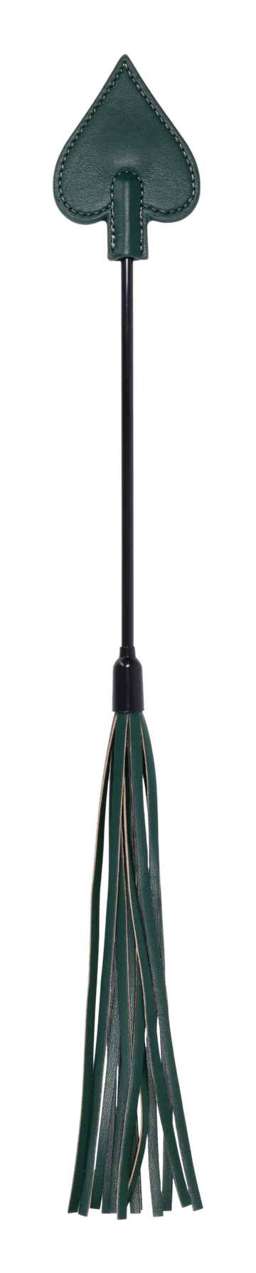 Emerald green faux leather crop with spade tip and leather falls.