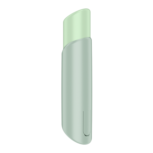 A light green lipstick-shaped vibrator with a curved design.
