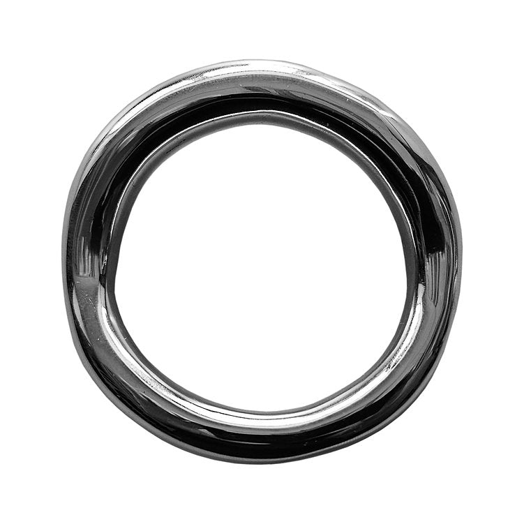 Ergonomic stainless steel cock ring with a polished finish.