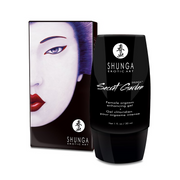 Shunga Secret Garden female orgasm enhancing gel in a black tube next to its box.