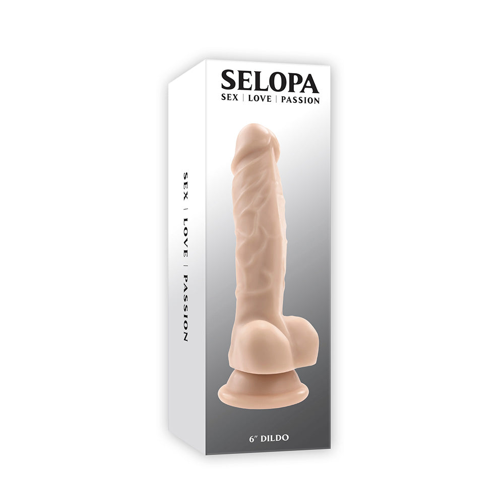 Realistic 7-inch suction cup dildo in beige PVC with veined shaft and balls.
