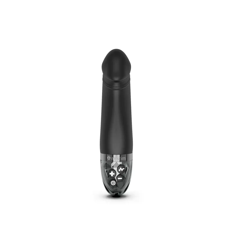 Black E-Stim vibrator with pelvic floor training and control buttons.