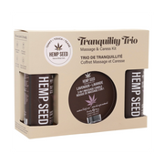 Lavender massage trio gift set with candle and oil.