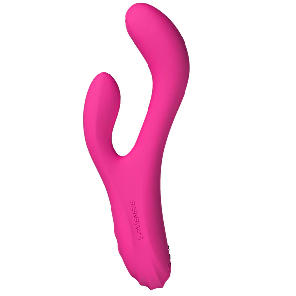 A pink oscillating rabbit vibrator with the brand name Lovense visible.