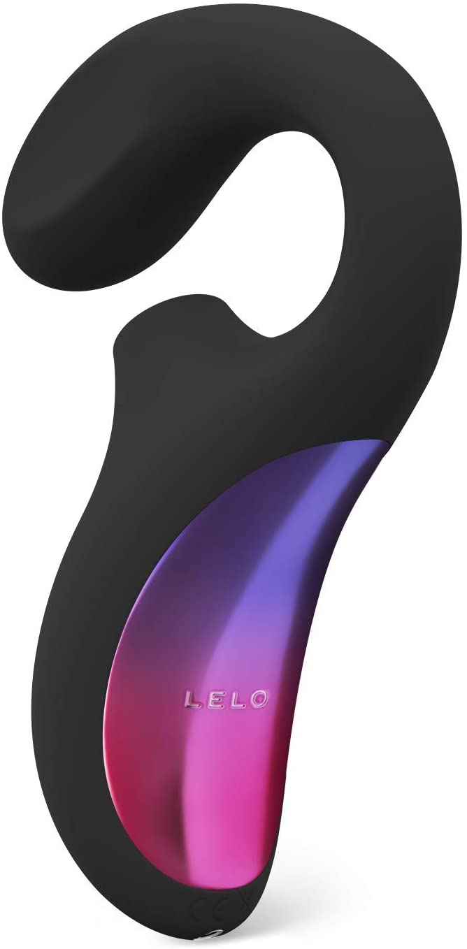 Black Lelo Enigma Sonic massager with a purple and pink gradient insert.
