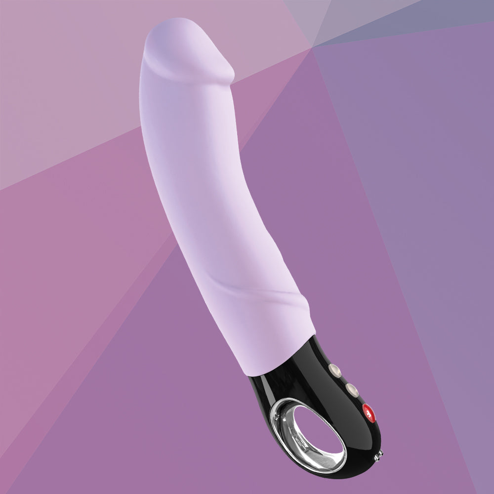 Amethyst Big Boss G-spot vibrator with a looped handle and buttons.