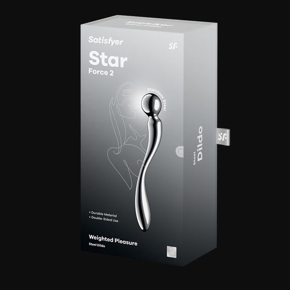Satisfyer Star Force 2 stainless steel dildo with a curved shape.