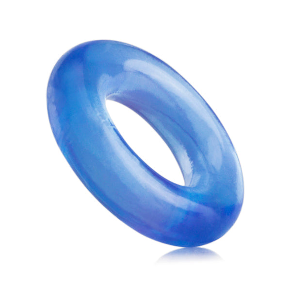 Blue stretchy silicone cock ring.