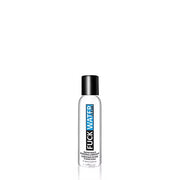A clear bottle of FuckWater Clear water-based lubricant with a black cap.