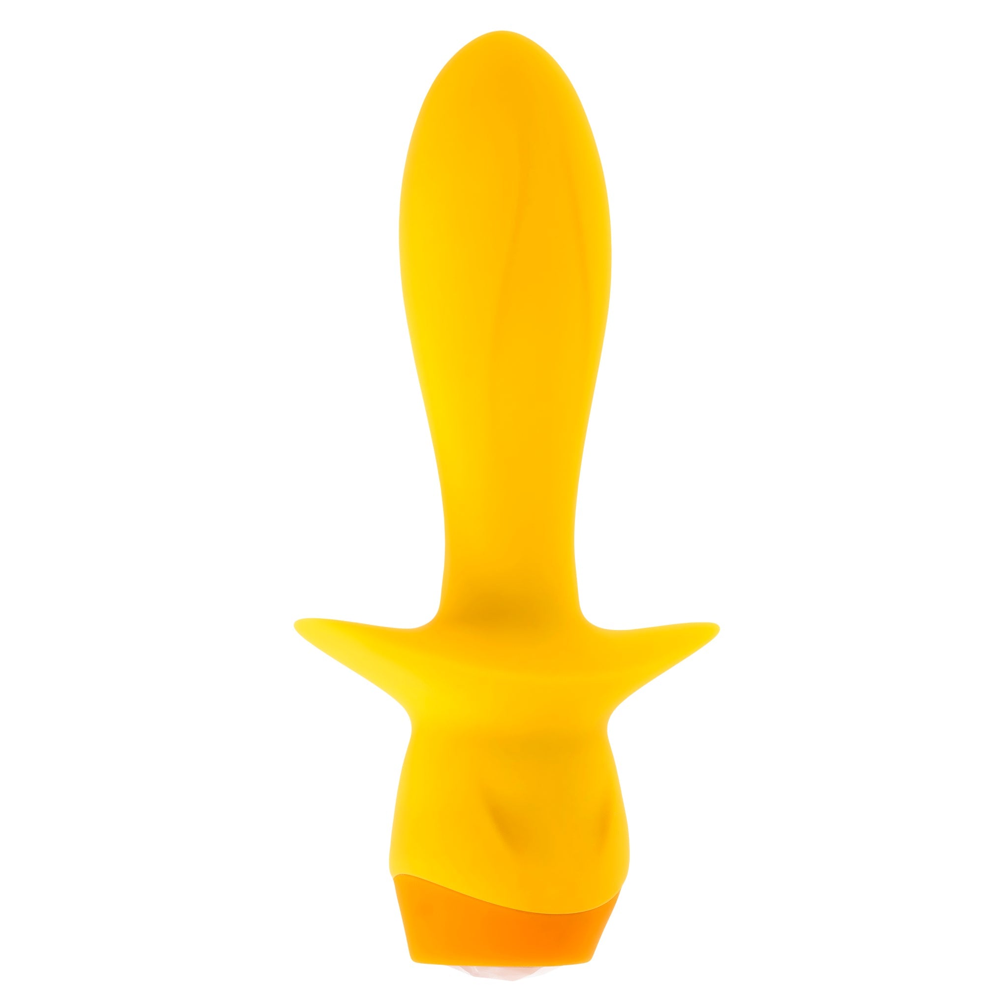 A yellow silicone vibrating plug with a textured base.