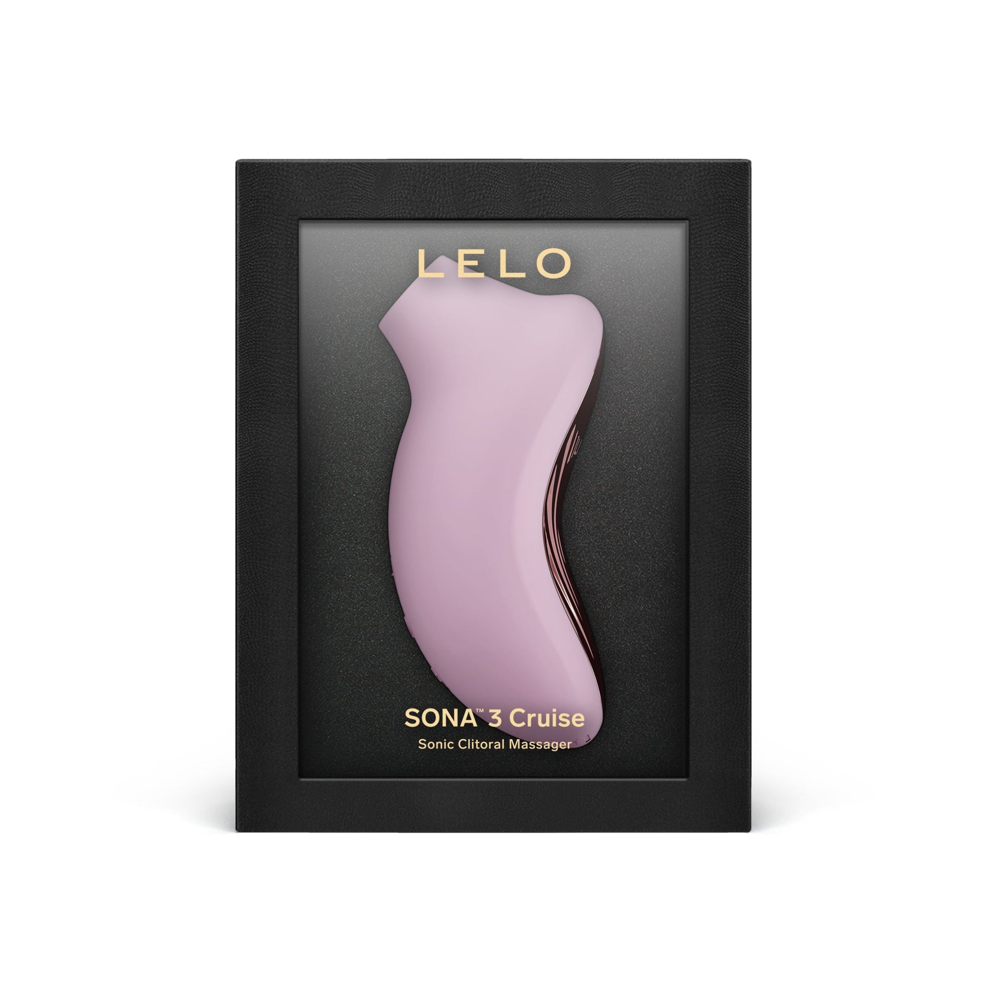 A pink Lelo Sona 3 Cruise sonic clitoral massager in a black display box.