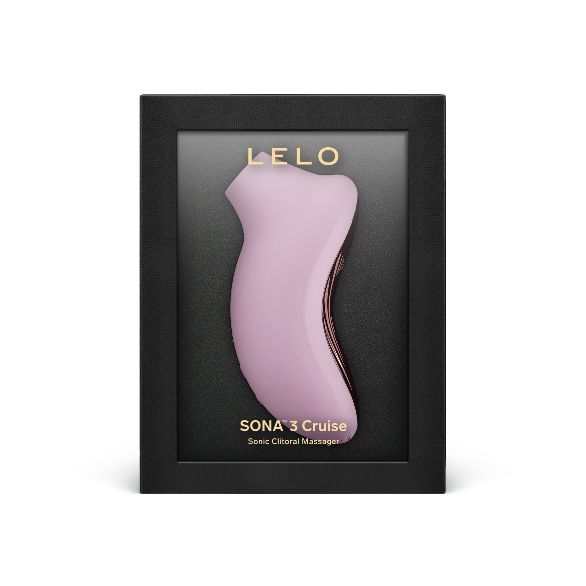 A pink Lelo Sona 3 Cruise sonic clitoral massager in a black display box.