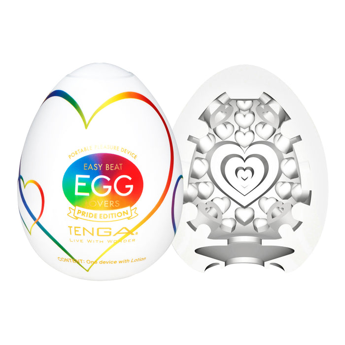 Tenga Egg Lovers Pride Edition male masturbator with rainbow heart design.