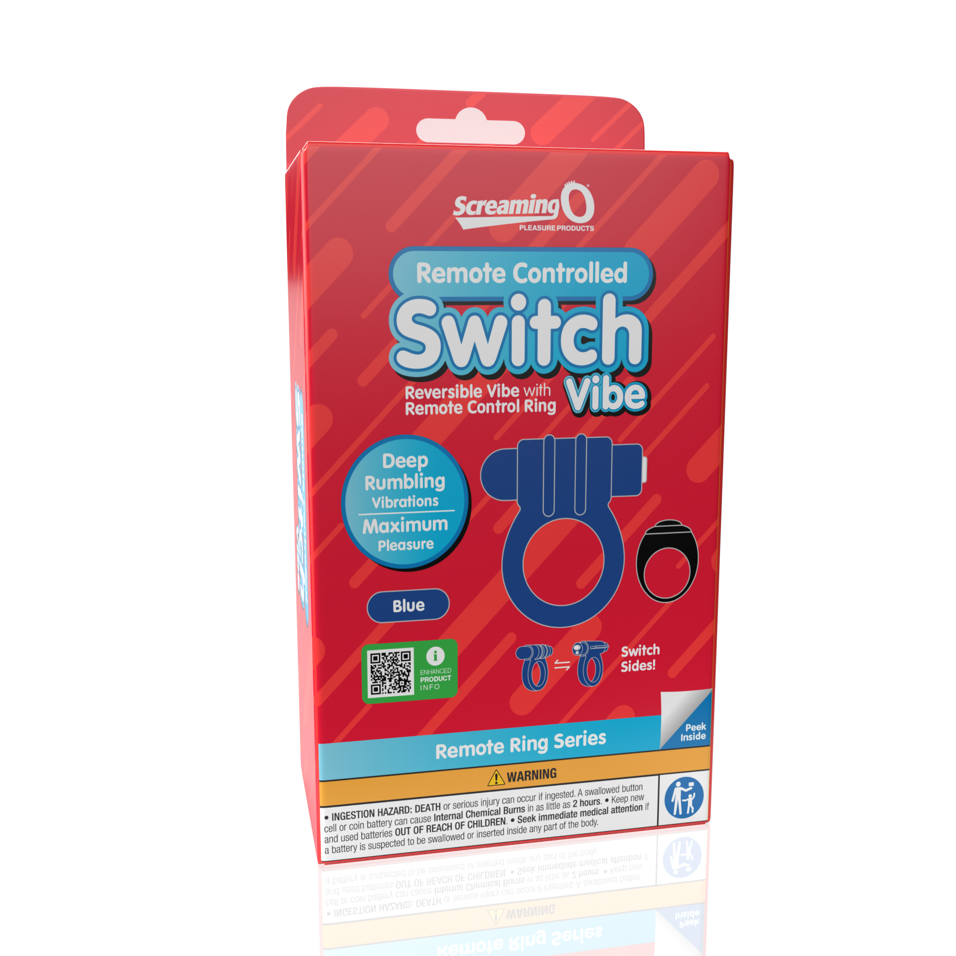 Screaming O Remote Controlled Switch blue vibrating cock ring packaging.