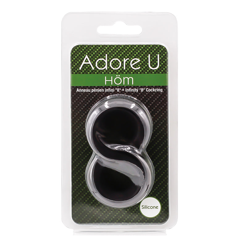 Infinity 8 silicone cock ring in packaging.