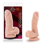 Realistic 5-inch suction cup dildo with flexible spine in flesh tone.