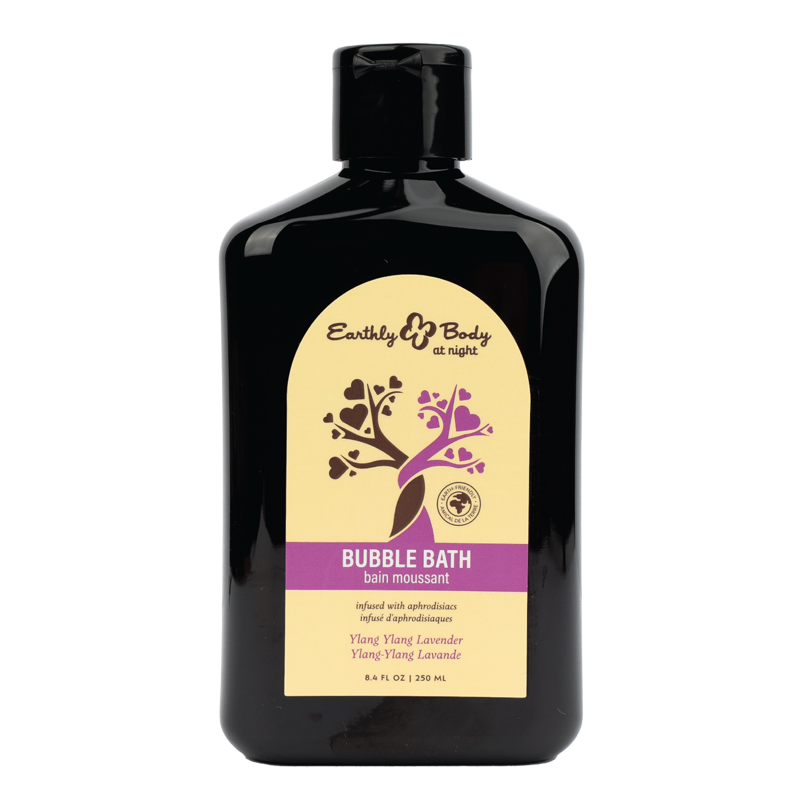 Black bottle of Earthly Body Ylang Ylang Lavender Bubble Bath.