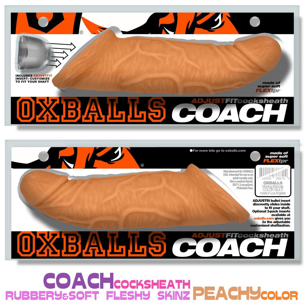 Textured, peachy-colored cock sheath with adjustable fit.