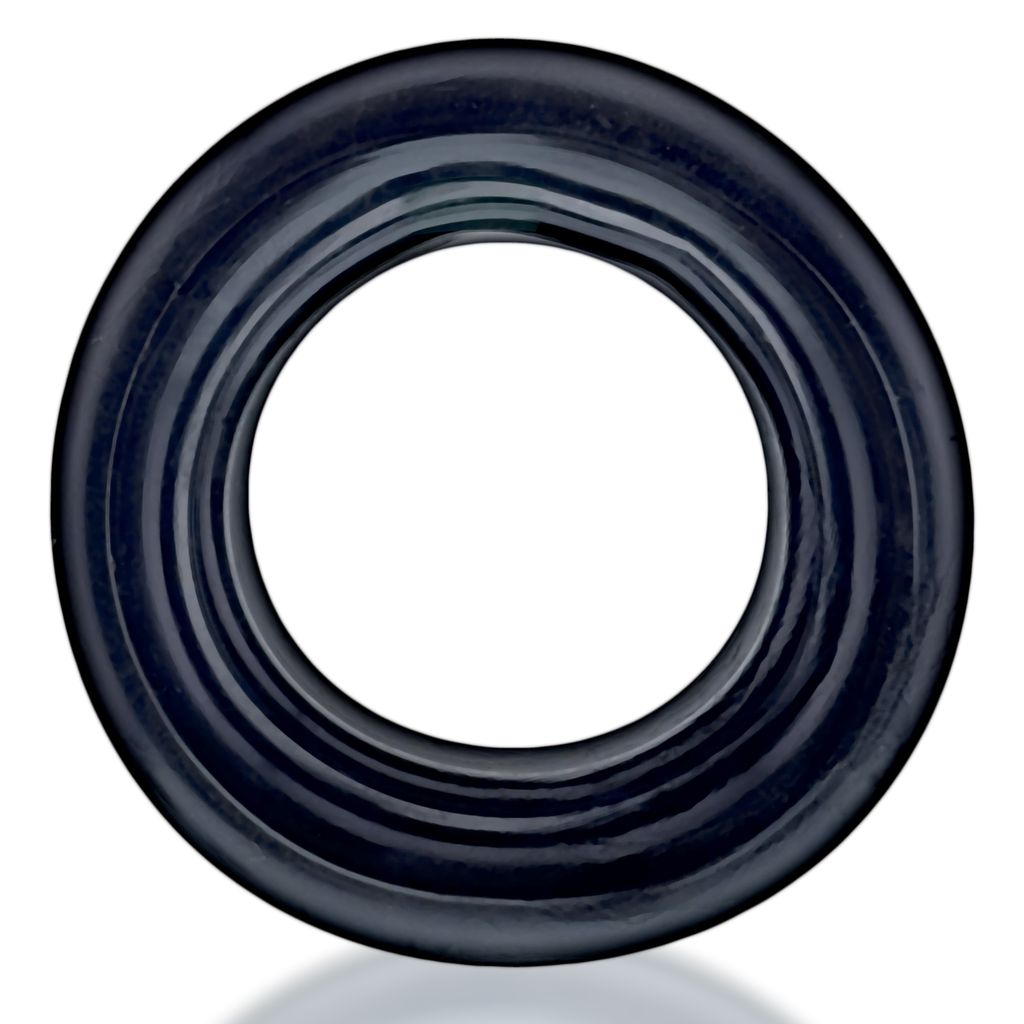 Black rubber squeeze ball stretcher with ribbed texture.
