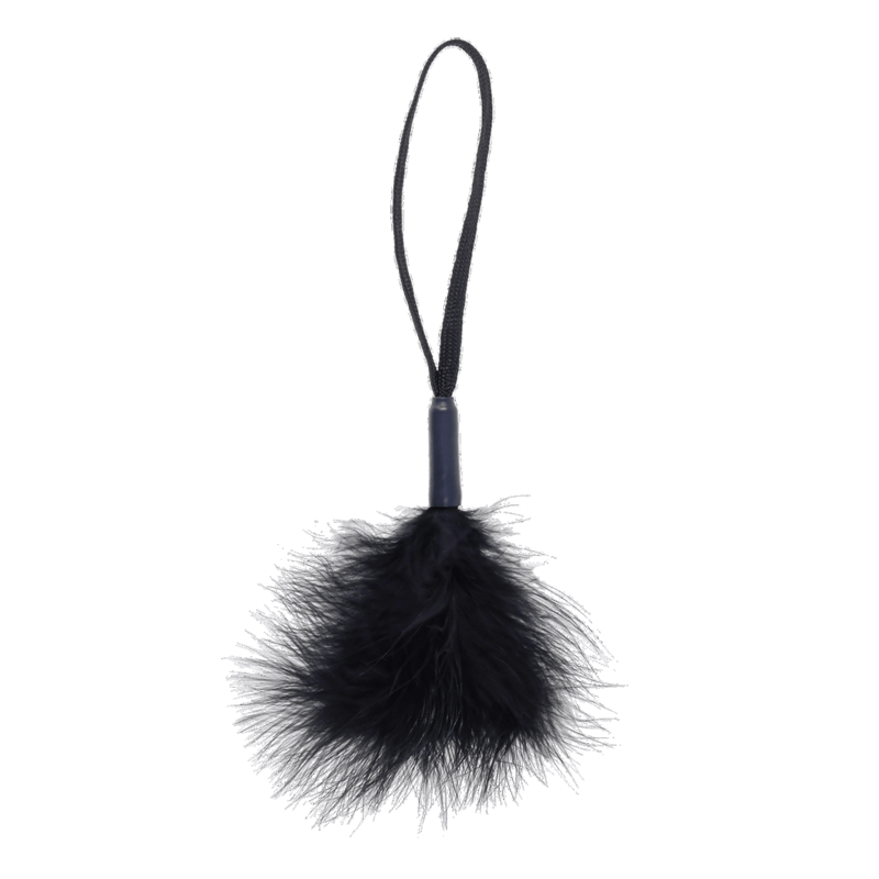 Black feather tickler with a black wrist loop.