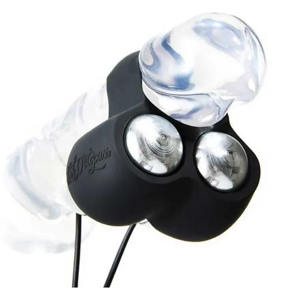 JETT Hands-Free Male Vibrator with dual motors and a clear textured tip.