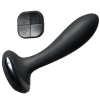 Black remote-controlled prostate vibrator with a flexible design.