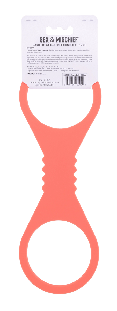 Large peach silicone wrist and ankle cuffs with a textured middle section.