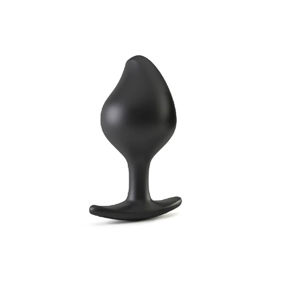 Black vibrating prostate butt plug with a flared base.