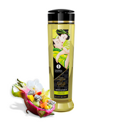Shunga massage oil with Asian Fruits fragrance and a fruit salad.