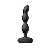 Black anal beads with a flared base and two red indicator lights.