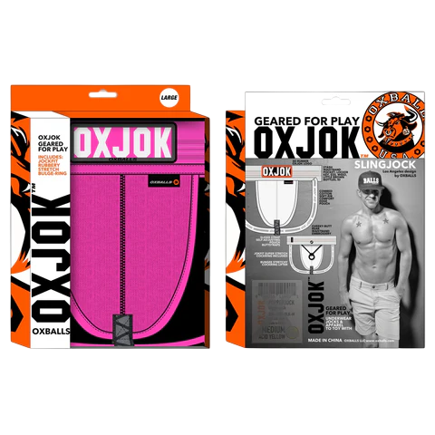 Pink Oxballs Slingjock jockstrap with slider straps and cockring.