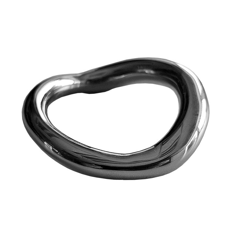 Ergonomic stainless steel cock ring with a smooth, polished finish.